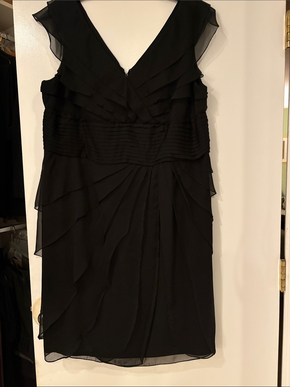 Niteline Black V-Neck Layered Chiffon Midi Dress